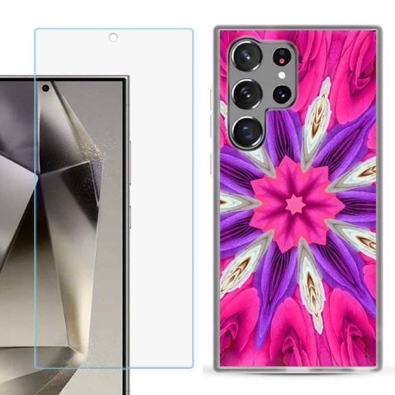 OneToughShield ® Compatible with Samsung Galaxy S24 Ultra, Shockproof Phone Case, with Tempered Glass Screen Protector - Kaleidoscope Rose