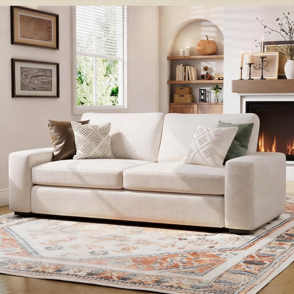 WACASA 85" Modern Sofa, Oversize Couches for Living Room with Deep Seat, 3 Seater Linen Loveseat for Bedroom, Big Comfy Love Seat for Apartment, Cream White