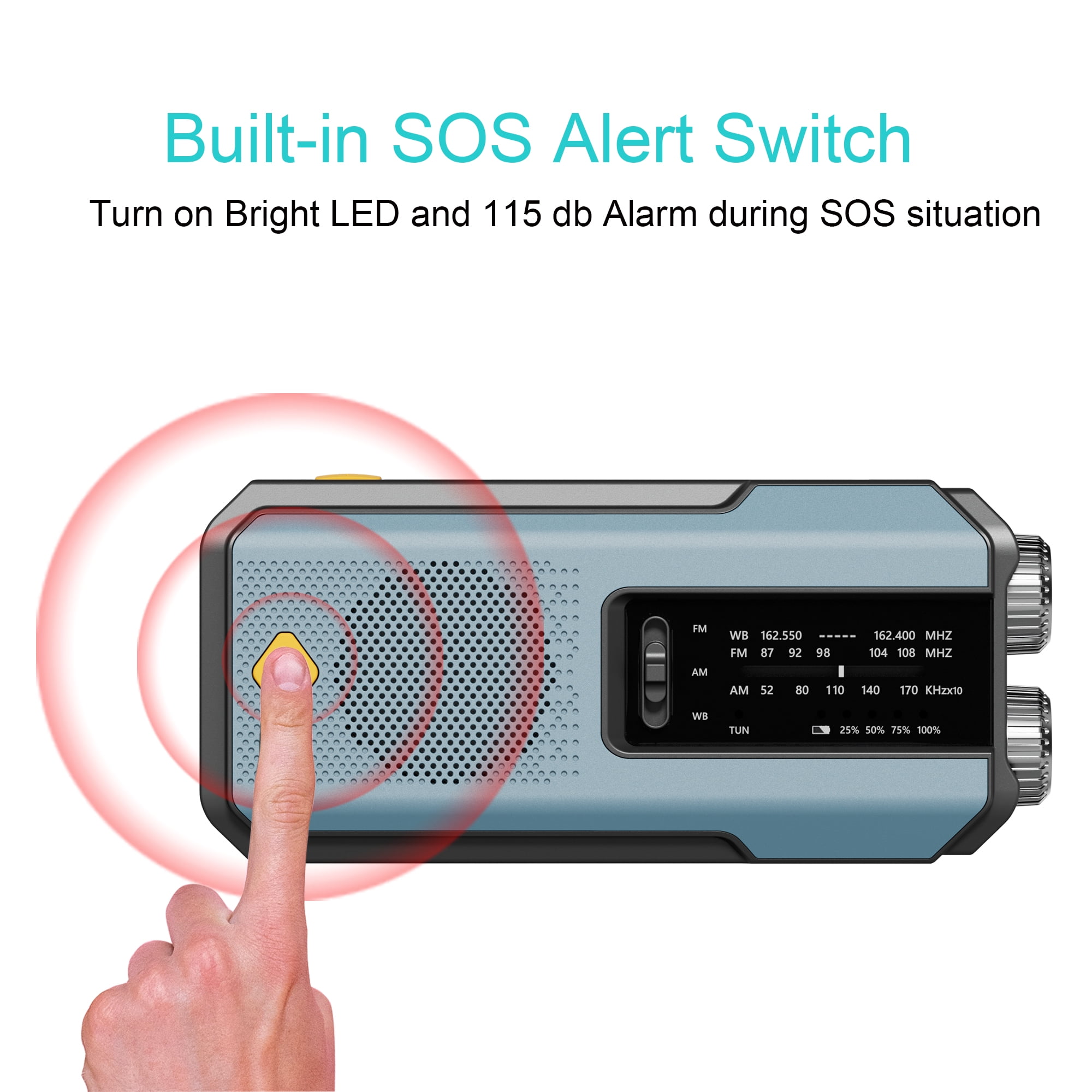 Daykit Portable Emergency Weather Radio, Hand Crank Radio Solar Powered with Battery Backup,AM/FM/NOAA, SOS Alarm,2000mAh Power Bank,LED Flashlight,USB Type-C for Outdoor Emergency