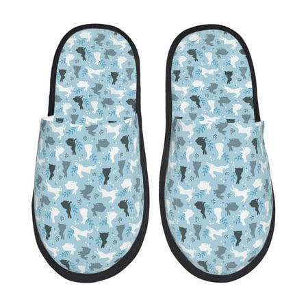 Balery Black White Gray Rabbit Slient Indoor Furry Fleece Comfort House Shoes Soft Non-Slip Home Shoes Cotton slippers House Slippers-- Large