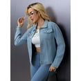thumbnail image 4 of Women’s Cropped Denim Jacket Classic Button Down Short Jean Coat – Light Blue, 4 of 6