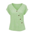 thumbnail image 4 of Favoffer Women's Plaid Pullovers V Neck Short Sleeve Button Placket Grid Weave Loose Silhouette Daily Shirts Picnic Gathering Weekend Rest, 4 of 8