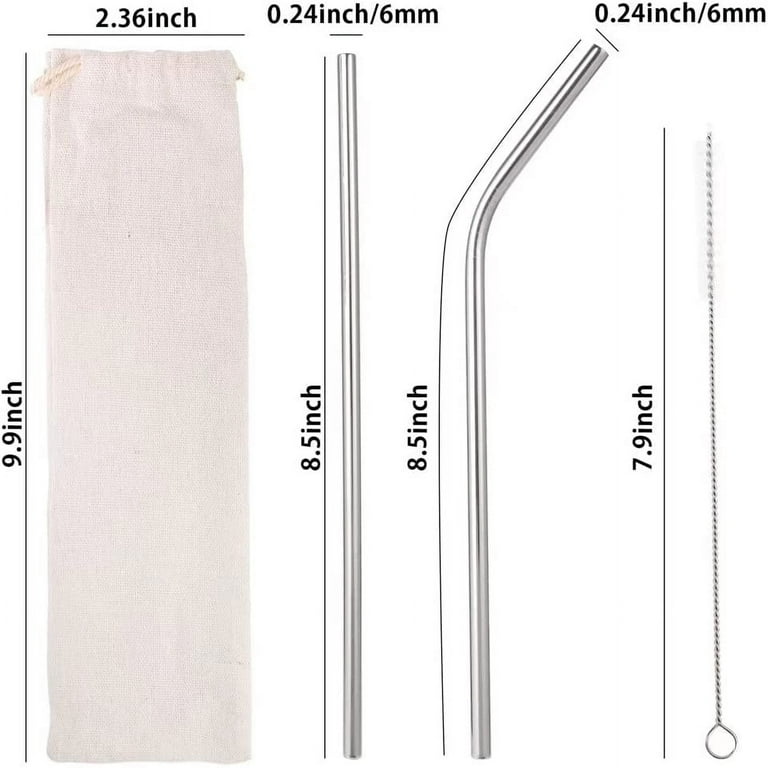 Acopa 8 1/2 Silver Stainless Steel Reusable Bent Straw - 12/Pack