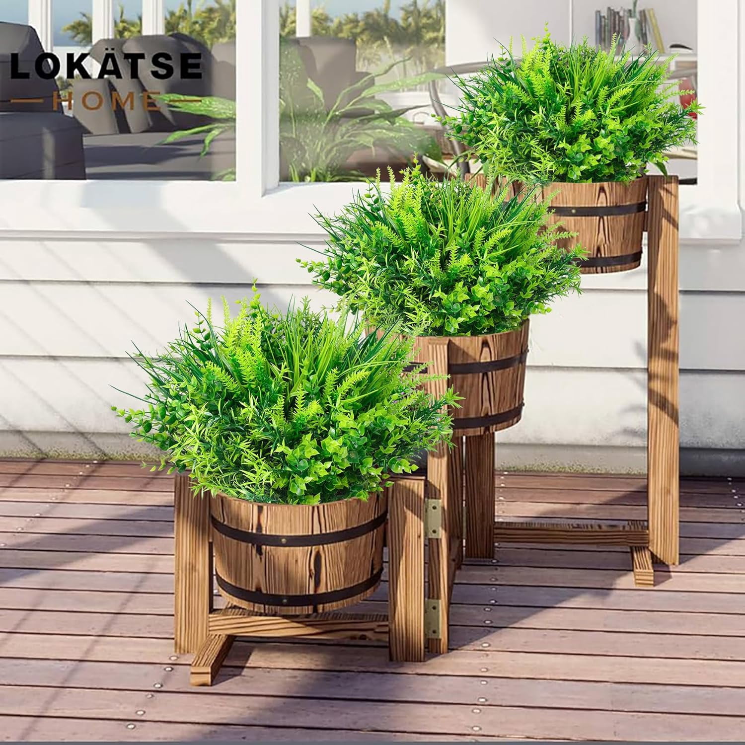 20 Pcs Ferns Artificial Plants Outdoor Fake Boston Fern Bushes Large Bundle Faux Fern Stems UV Resistant Plastic Flowers for Outside Planter Front Porch Garden Ground Greenery Décor