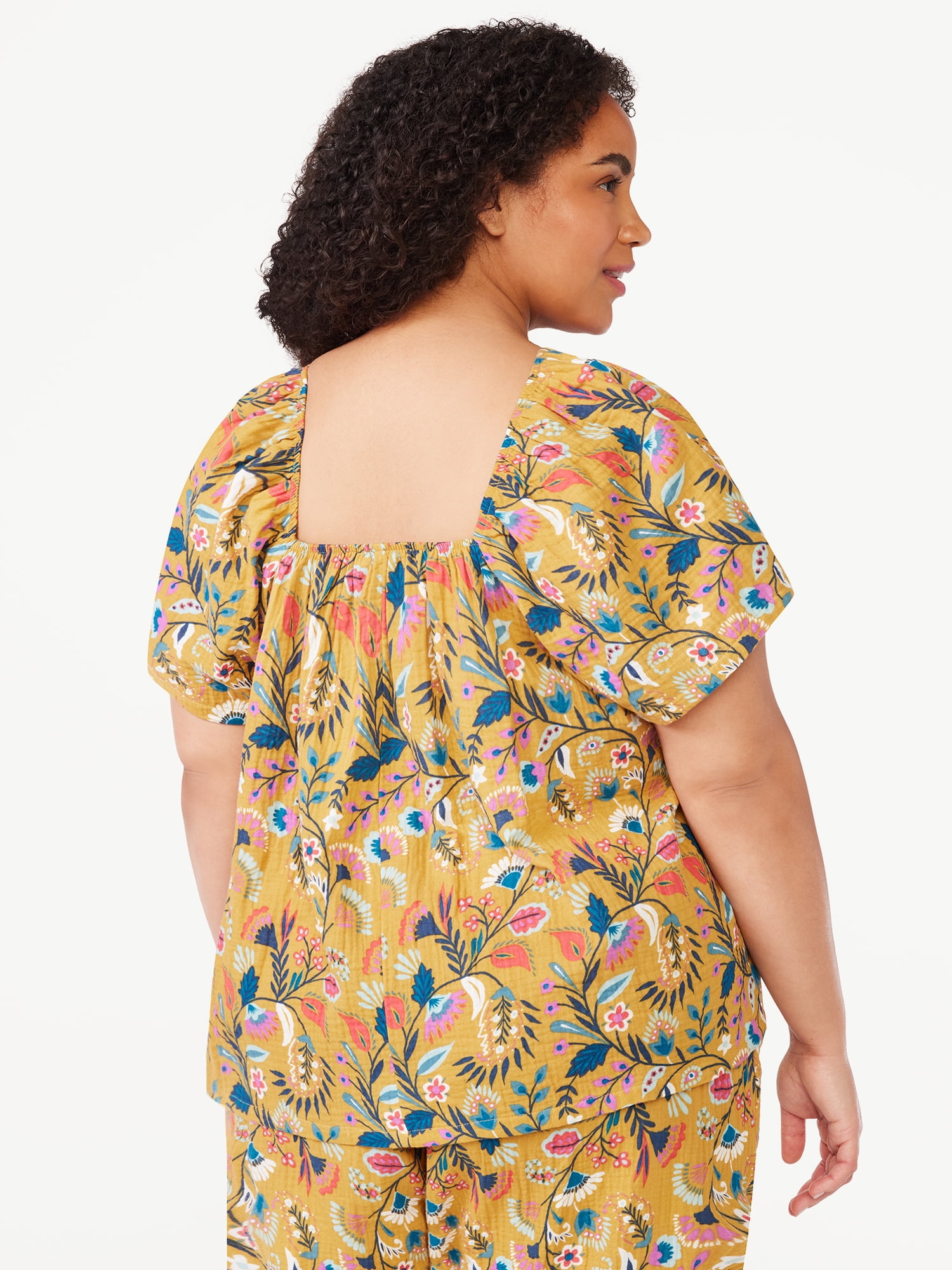 Joyspun Women's Smocked Gauze Sleep Top, Sizes S to 3X