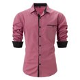 thumbnail image 3 of Shirts For Men Leisure Color Matching Long Sleeve Button Down Lapel Blouses With Pocket Business Holiday Casual Fall Tops Pink XL, 3 of 3