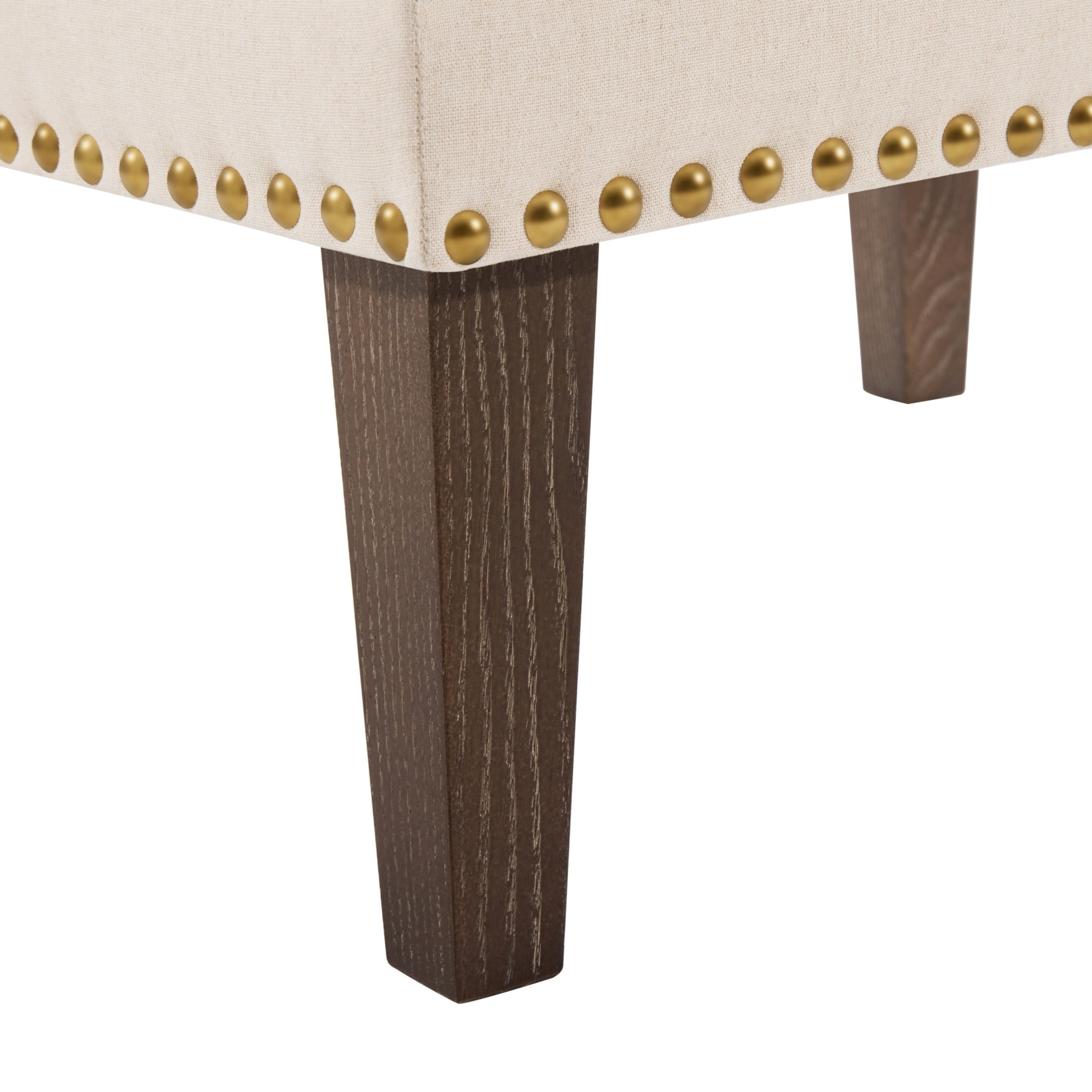 Christopher Knight Home Vintage Upholstered Ottoman with Nailhead Trim, Solid Wood Legs, Beige