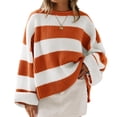 thumbnail image 2 of Womens Long Sleeve Oversized Striped Crew Neck Loose Fit Knitted Sweaters, S, 2 of 7