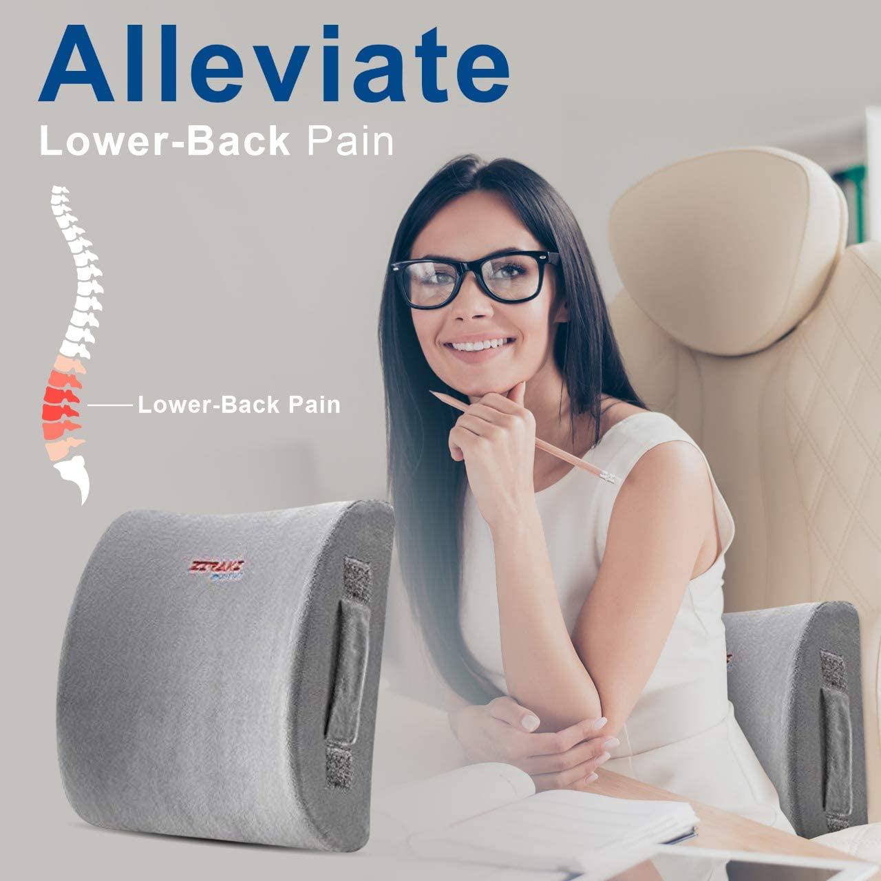 Vive Lumbar Roll - Cushion Support Pillow for Lower Back Pain Relief in Car