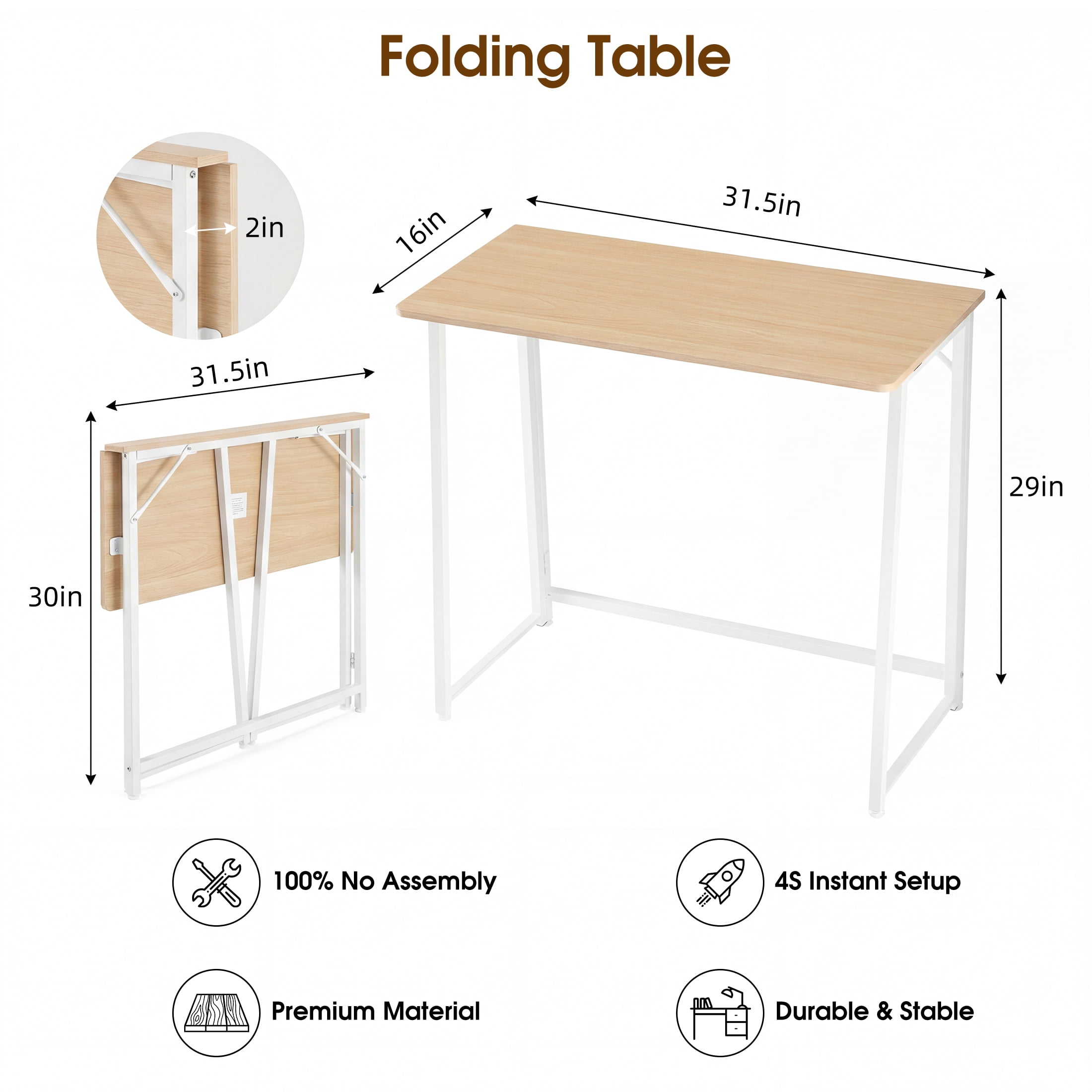 Gianna Foldable Desk, Space-Saving Small Workstation Table, Easy Assembly for Home Office, RV, Dorm – 31.5 inch Portable Computer Writing Desk