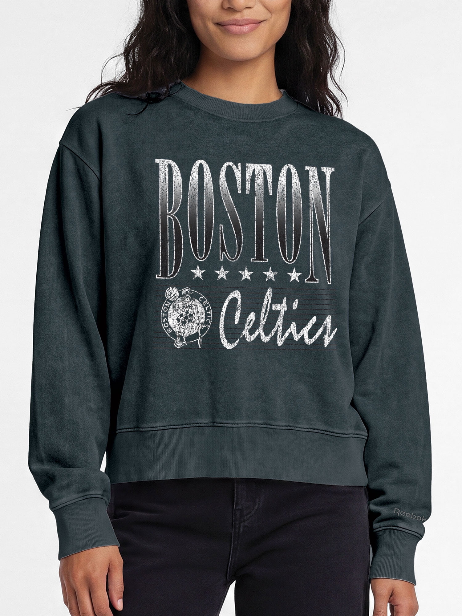 Boston Celtics Reebok Womens Denim Wash Mock Neck Sweatshirt