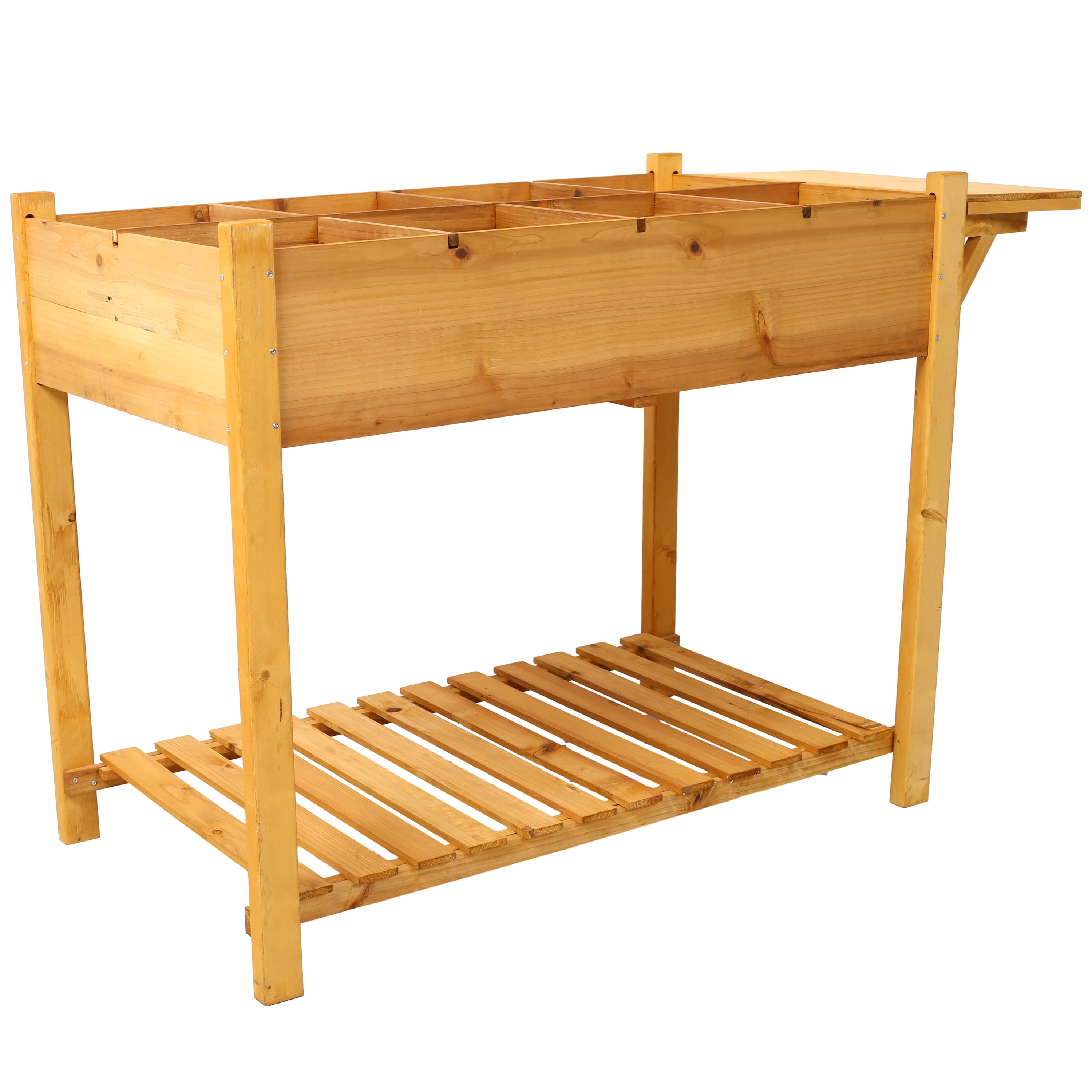 AsterOutdoor Elevated Raised Garden Bed Planter Box 8 Grid Wooden Plant Stand with Foldable Side Table & Storage Shelf for Herbs, Vegetables & Flowers