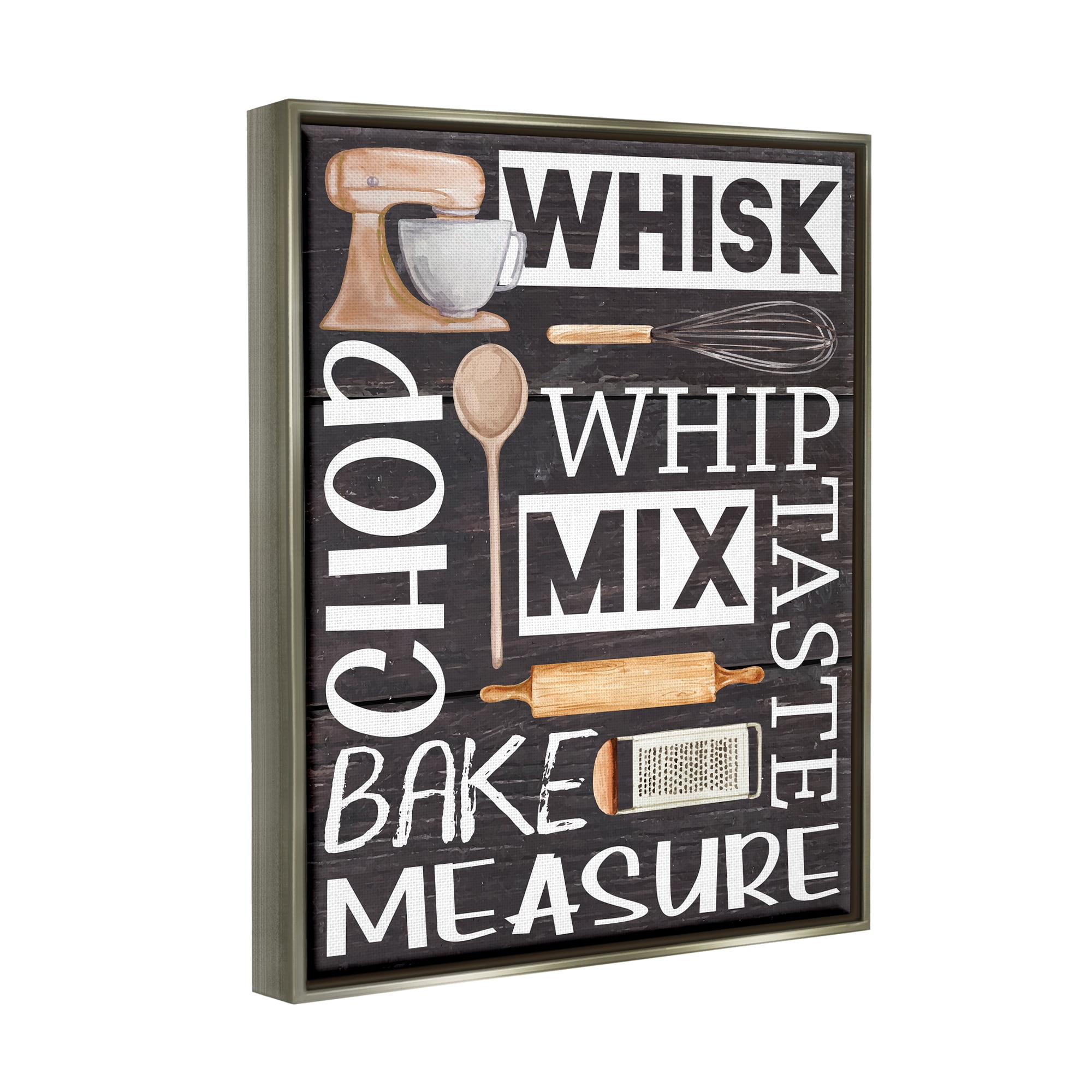 Stupell Various Baking Tools Kitchen Phrases Food & Beverage Painting Gray Floater Framed Art Print Wall Art