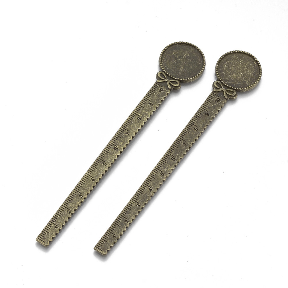 1000gs style Alloy Cabochon Setting Cadmium Free & Lead Free Ruler/Bookmarks Antique Bronze Tray: 20mm 130x22x2.5mm about 72pcs/1000g
