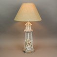 thumbnail image 2 of Set of 2 White and Grey Metal Lighthouse Table Lamps with Unique Real Shell Fillings and Rustic Burlap Shades for Nautical-themed Home Decor - 21.75 Inches High, 2 of 5