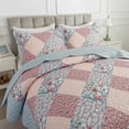 thumbnail image 2 of HoneiLife Quilt set Floral Blue & Pink Microfiber Quilt, Queen- Suitable for All Season (3 Count), 2 of 7