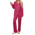 thumbnail image 2 of Fnooota Womens Pajama Sets, Soft Casual V Neck Long Sleeve Sleepwear Set Hot Pink Size 2XL, 2 of 4