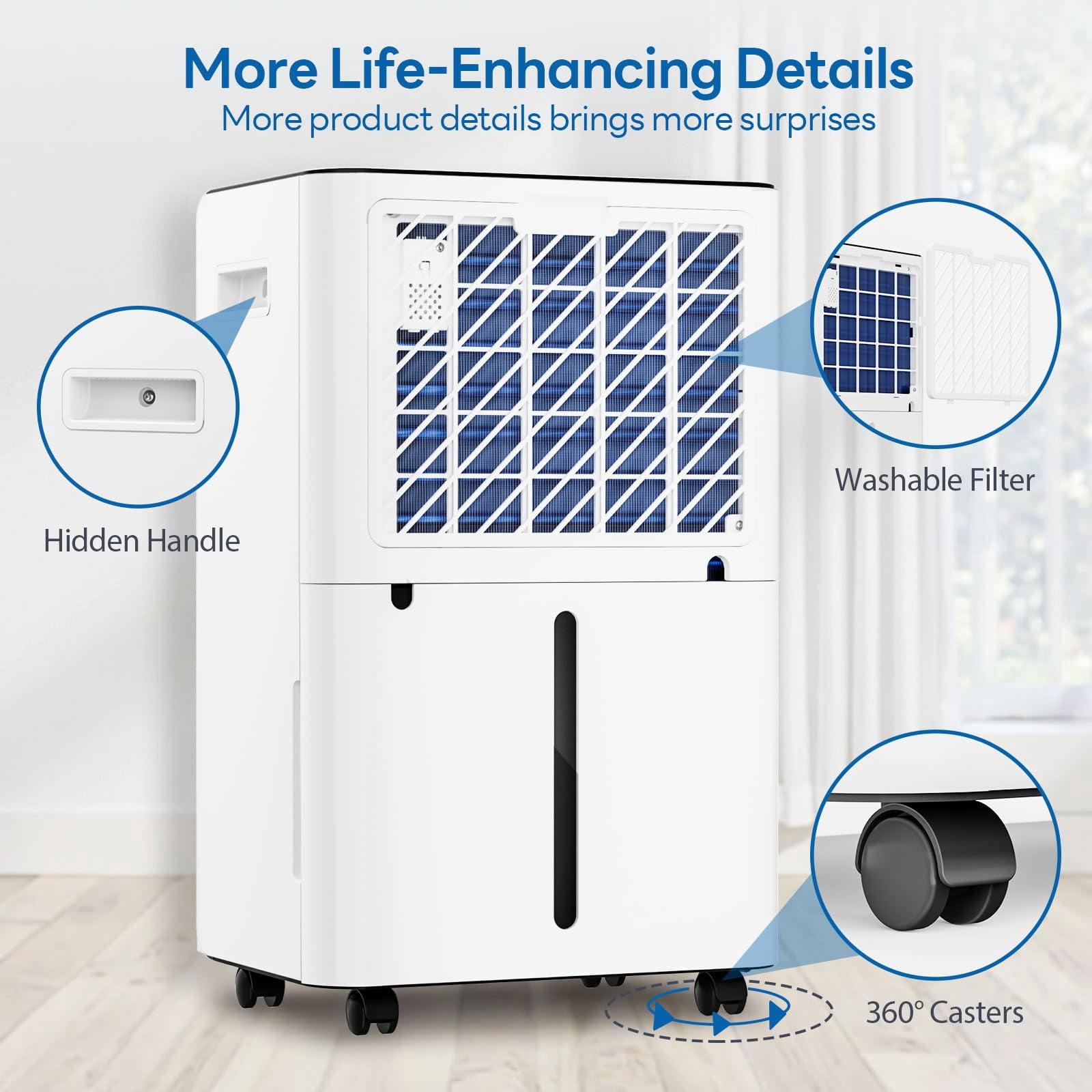 FreAire 50 pt 4500 sq ft Dehumidifier in White - Auto Manual Drain, 3 Operation Modes, 24 Hour Timer