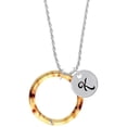 thumbnail image 1 of Delight Jewelry Acrylic 1 1/2" Ring with 4mm Crystal Mixed Brown and Yellow Silvertone Script Initial Disc - K - Charm Necklace, 20"+3", 1 of 4