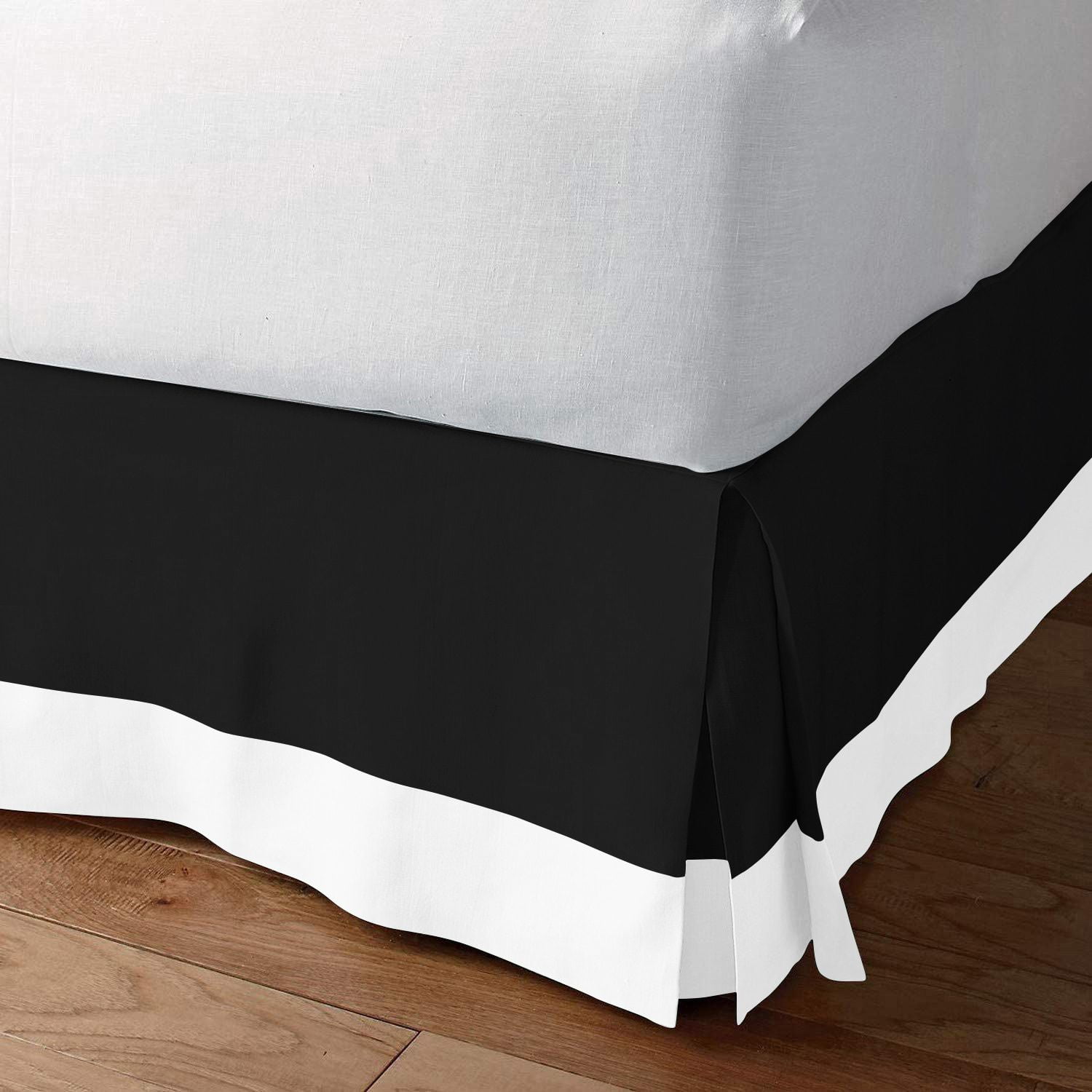 D.N.G. BEDDINGS Luxury 1 Piece Split Corner Two Tone Tailored Bed Skirt, Twin Size 10 Inch Deep Pocket, 800 Thread Count, 100% Egyptian Cotton, Solid Black/White Color.