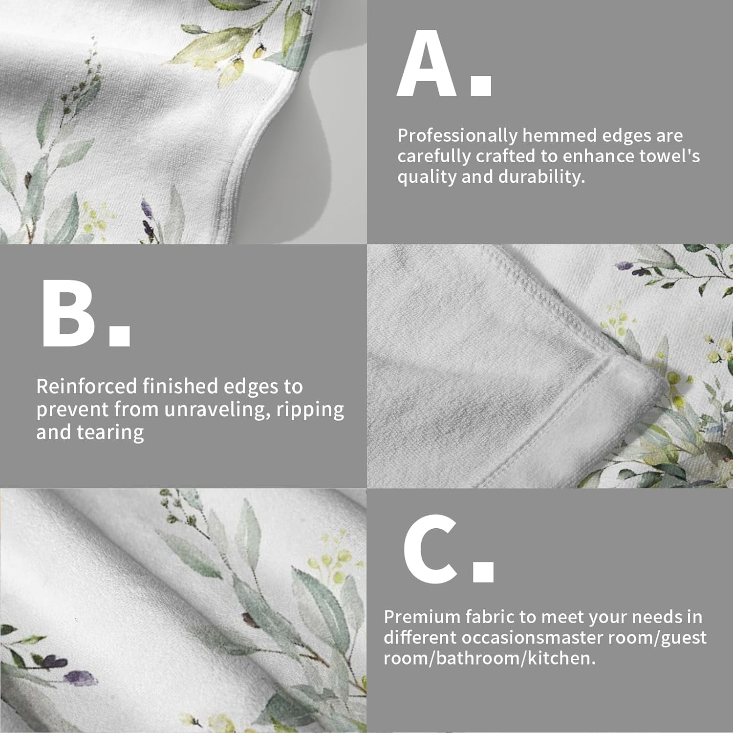 Green Eucalyptus Hand Towels Set of 2 Sage Leaves Soft Absorbent Small Bath Towel Kitchen Dish Guest Towel for Bathroom Hotel Gym Spa