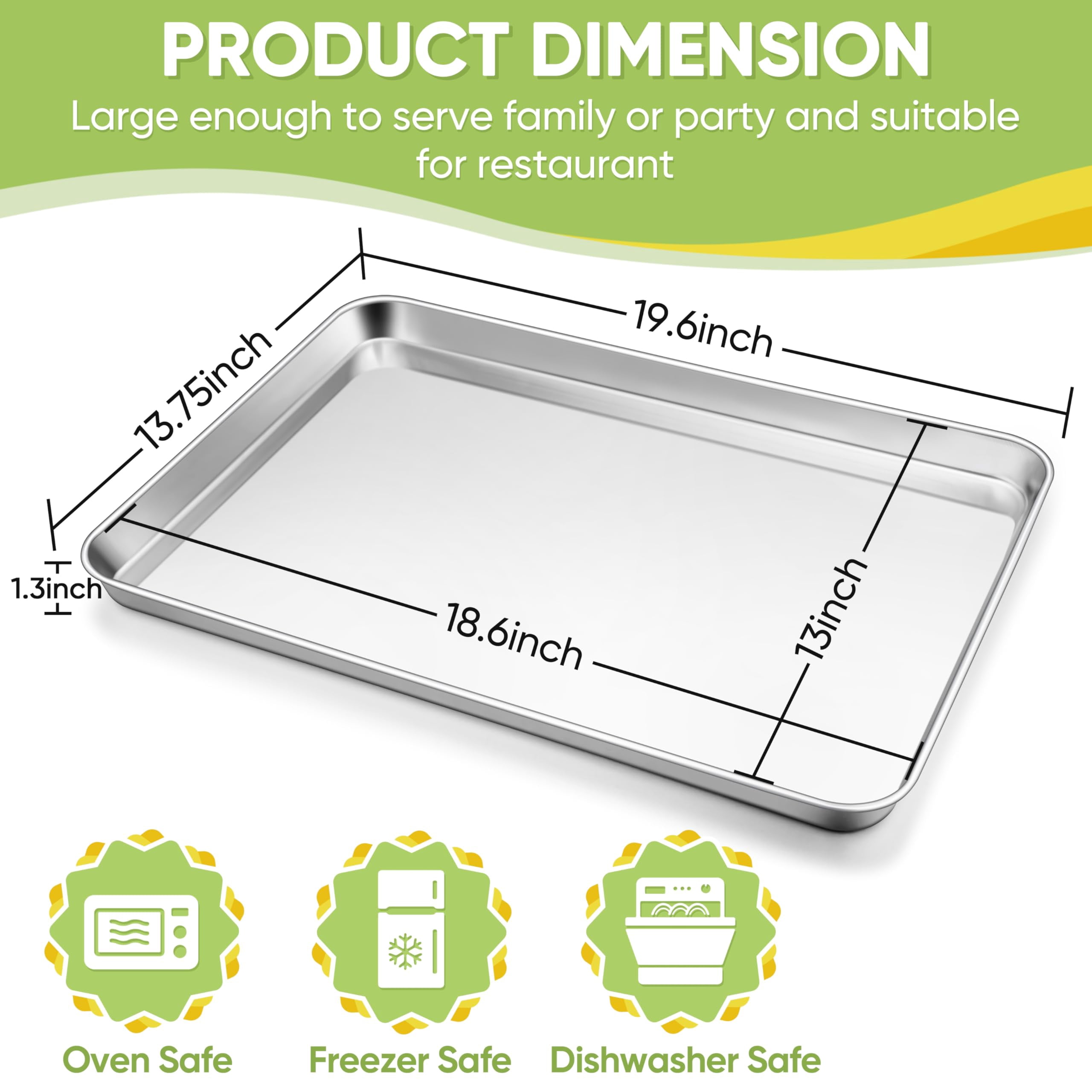 Stainless Steel Baking Sheet  20'' X 14'' Large Pan Bakeware Set Cookie Sheets For Roasting Cooking Non Mirror Finish & Dishwasher Safe