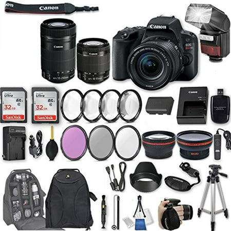 Canon EOS Rebel SL2 DSLR Camera with EF-S 18-55mm f/4-5.6 IS STM Lens + EF-S 55-250mm f/4-5.6 IS STM Lens + 2Pcs 32GB Sandisk Memory + Automatic Flash + Filter & Macro (Best Canon Macro Lens For Food Photography)