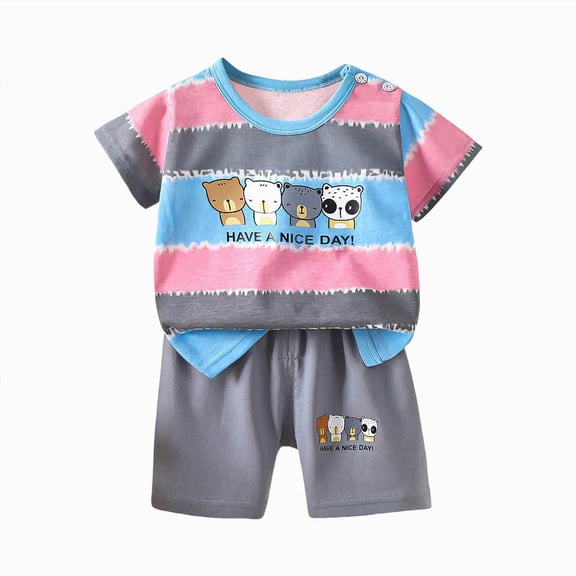 UAYOTSE Cute Toddler Kids Pajamas 2-Piece Set Short Sleeve T-Shirt Loose Shorts Unisex Comfortable Sleepwear Homewear for Spring Summer,Sizes 3-6 Months