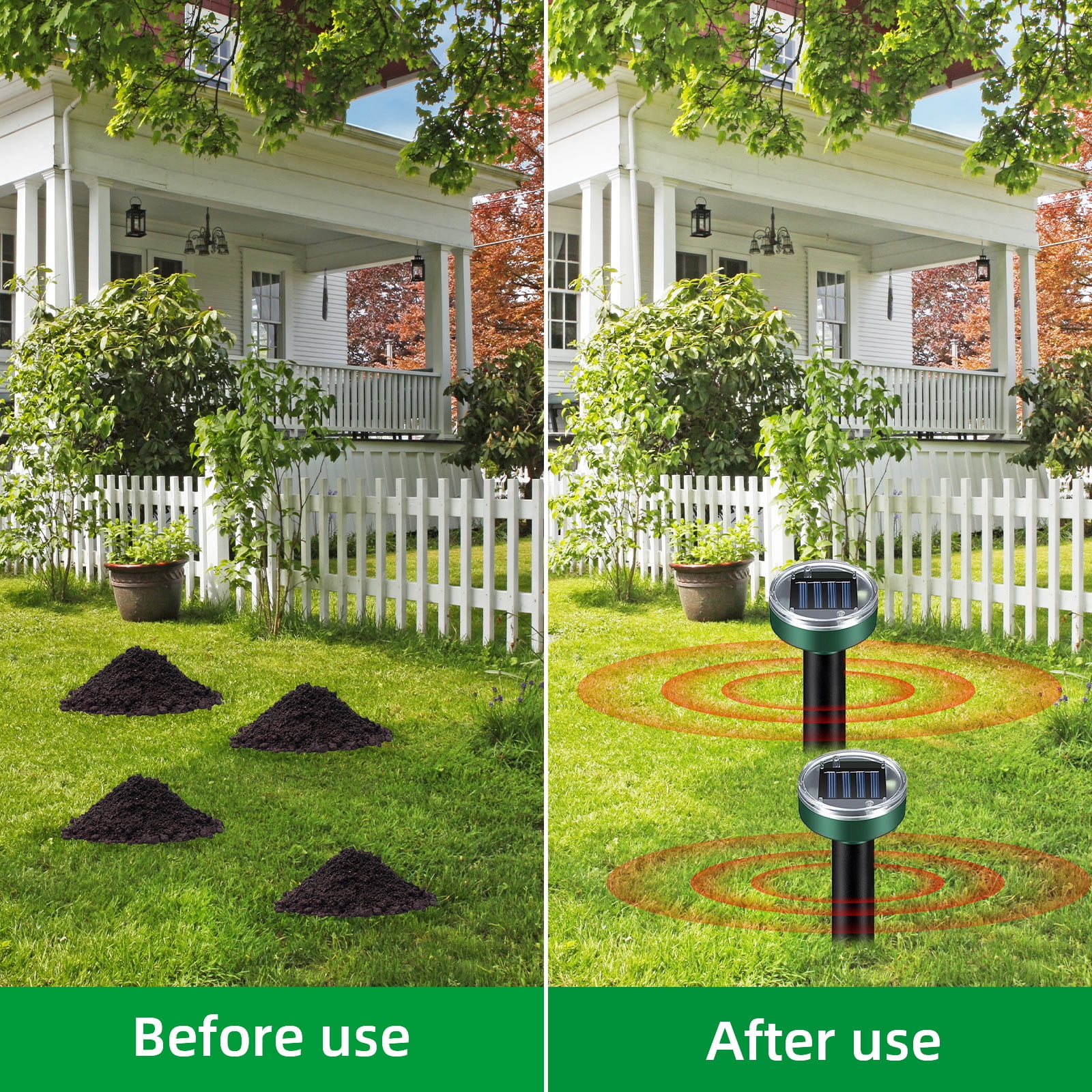 JLLOM 8Pcs Solar Mole Repellent Space Ultrasonic Solar Mole Fright, Mole Control, Vole Fright Mole Repellent, Pest Control with IP65 for The Garden