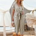 thumbnail image 2 of SELONE Womens Jumpsuits Dressy Casual Short Wide Leg Loose Fit Pants Ladies Travel Comfortable 2023 Vacation Flowy Rompers Jumpers and Rompers Casual Short Sleeve Lace with Pockets Solid Color Beige L, 2 of 9