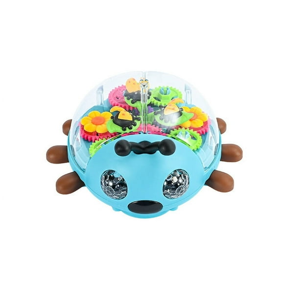 Toys for Kids Transparent Beetle Toy with Visible Moving Colorful Gears Transparent Bump & Go Car Toy with Lights, Music and Universal Wheel for 3 Childs
