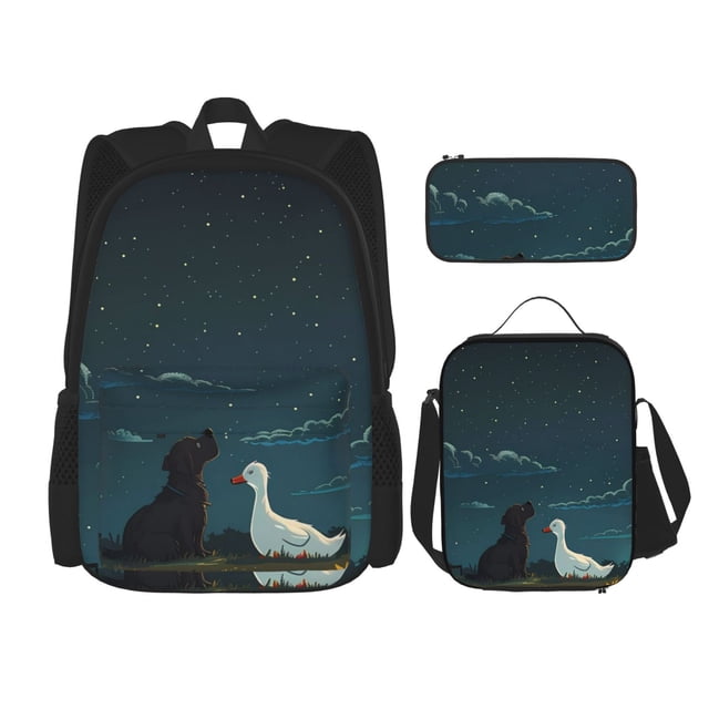 Balery Farm Dog Duck Moonlight Mochila Escolar 3 en 1 para Niños - Mochila Resistente con Lonchera Térmica y Estuche - Mochila Escolar para Niños y Niñas