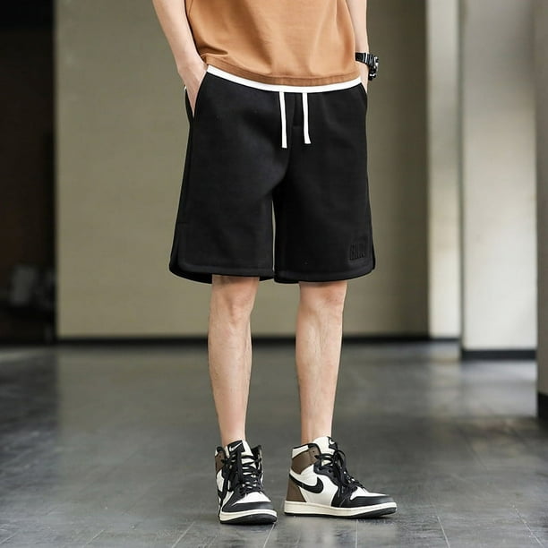 Pantalones cortos de gran tamaño para hombre, pantalones de verano de cinco puntos para hombre, pantalones holgados informales americanos para niño