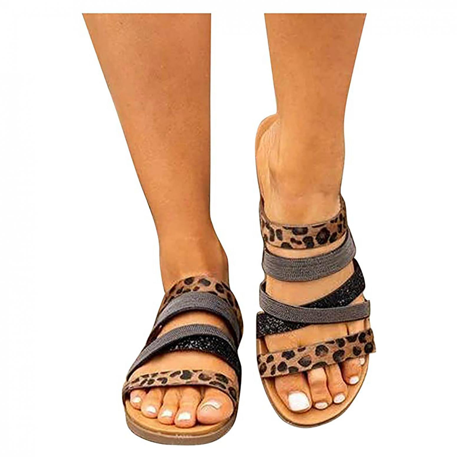 Wedge Sandals for Women Dressy Summer Crystal Hollow Out Flat Sandals Zipper Open Toe Beach Roman Flat Sandals 
