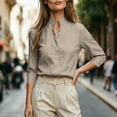 thumbnail image 4 of Warop Women's Solid V Neck 3/4 Sleeve Blouse Pullover Shirt Casual Office Work Top Lightweight for Daily Commute, 4 of 7