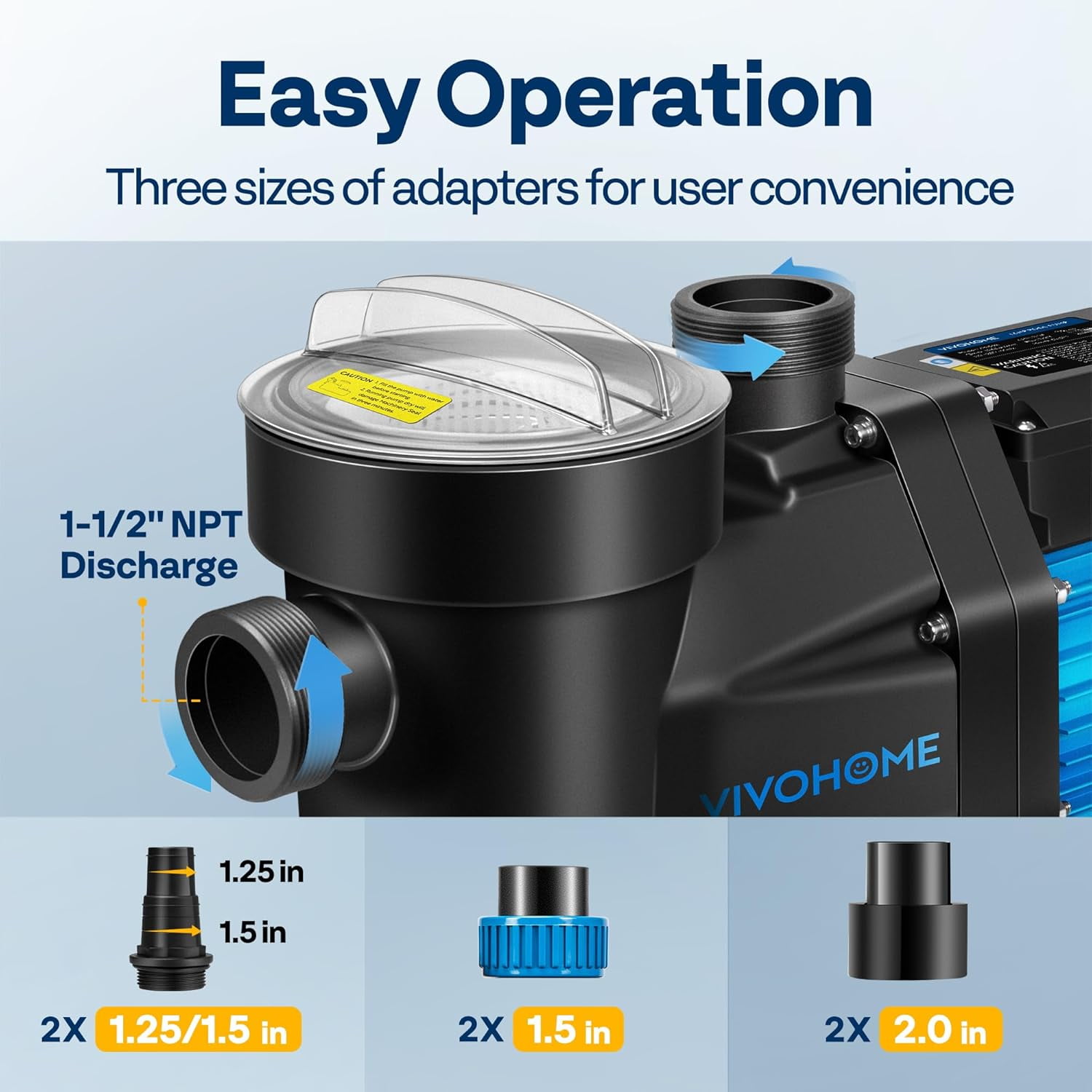 SPECSTAR 1.5 HP Powerful Self Primming 6360 GPH Swimming Pool Pump with ON/OFF Switch for In/Above ground Pool w/ 1.25''&1.5"&2.0'' Unions Energy Saving w/Strainer Basket