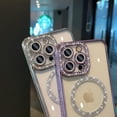 thumbnail image 5 of Compatible for iPhone 14 Pro Max Case Magnetic Luxury Plating Cute Bling Rhinestones Diamond Bumper Sparkly Shockproof Cover for Women Girl [Compatibility with MagSafe] - Purple, 5 of 8