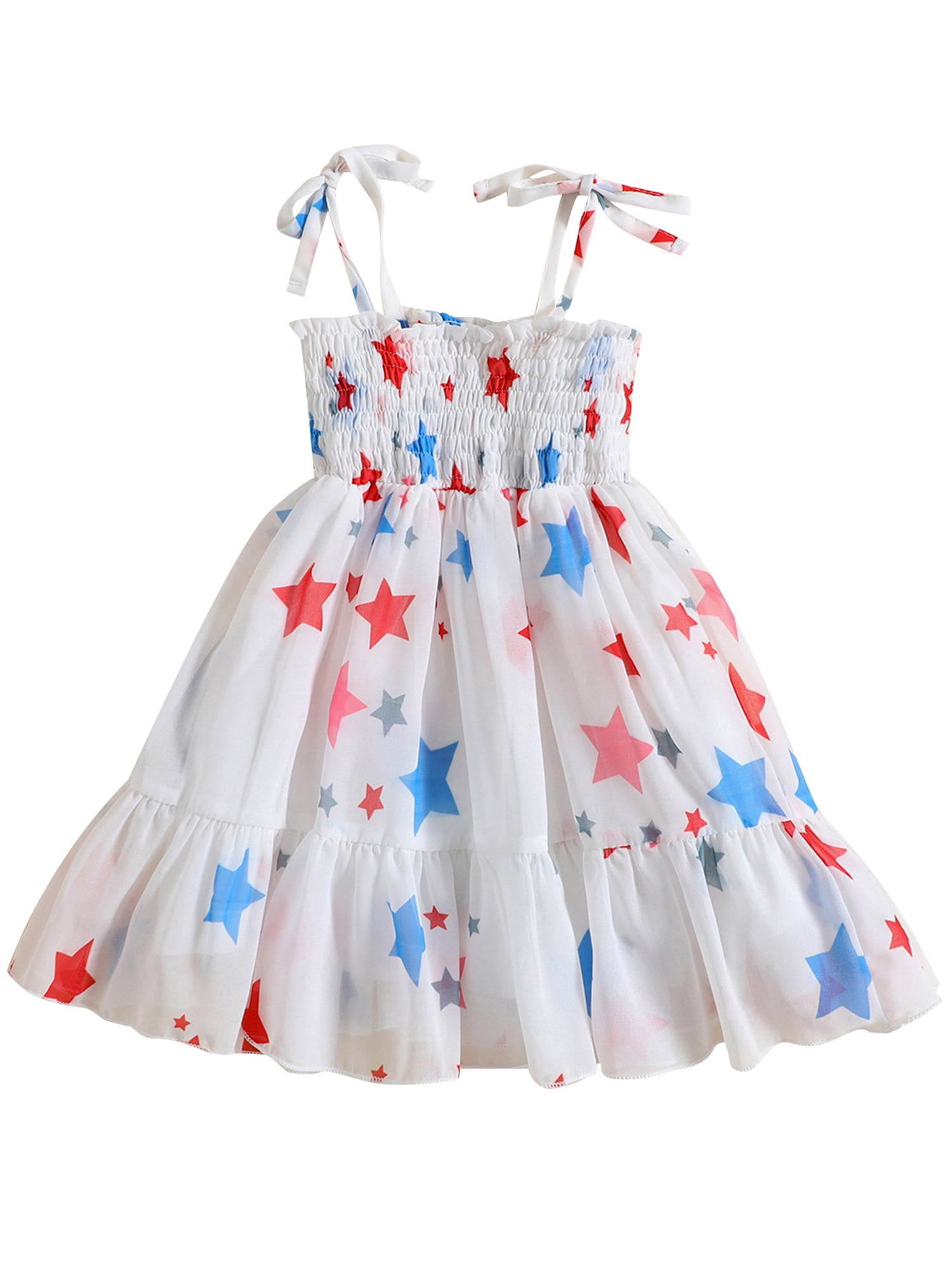 Musuos 4th of July Baby Girls Casual Sling Dress Stars Print Mesh Lace