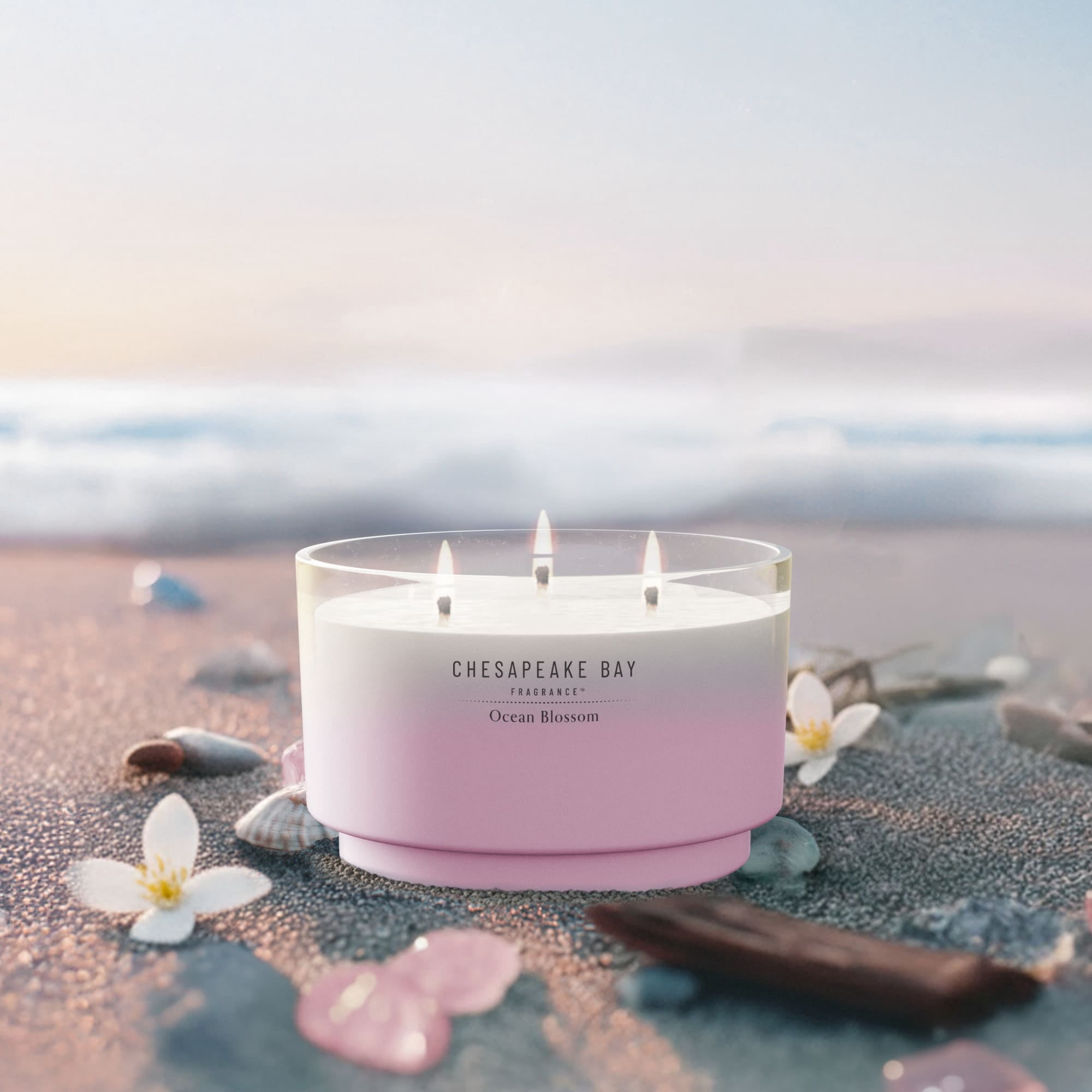 Chesapeake Bay Candle 14.5oz | Ocean Blossom Scent |Exclusive Mood Evoking Fragrance |Sea Glass-Inspired Jar | Premium Soy Blend Wax with Essential Oils | Coastal Fragrance for Home Décor or Gifting
