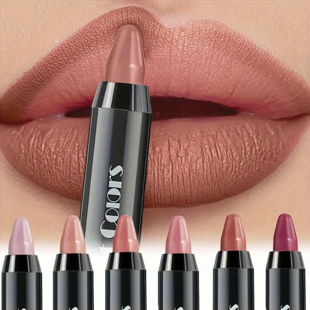 LNGOOR 6Pcs Crayon Matte Lipstick Set Nude Smooth Lip Stick Waterproof Long Lasting Lipstick Velvet Professional Lip Crayon Matte Lip Gloss Stain Makeup Set