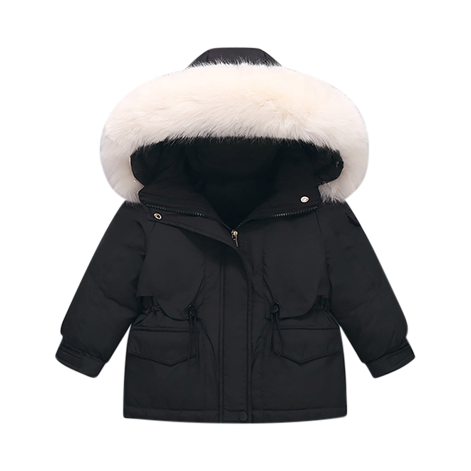 Jinhomg Unisex Baby Winter Snowsuit 2 Piece Toddler Warm Suits 2025 Trendy Windproof Faux Fur Trim Hooded Puffer Coat with Snow Bib Pants Sets Summer Saving Black 2 Years