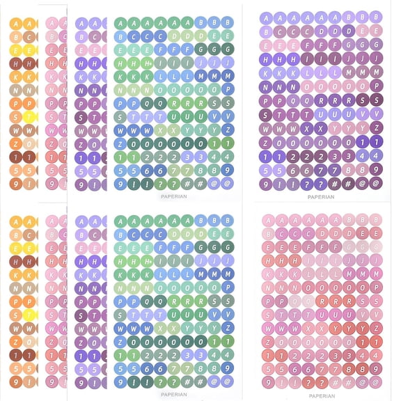 12 Sheets Letter Stickers Alphabet Number Stickers Colorful Round Self Adhesive Stickers for DIY Home Decoration Supplies
