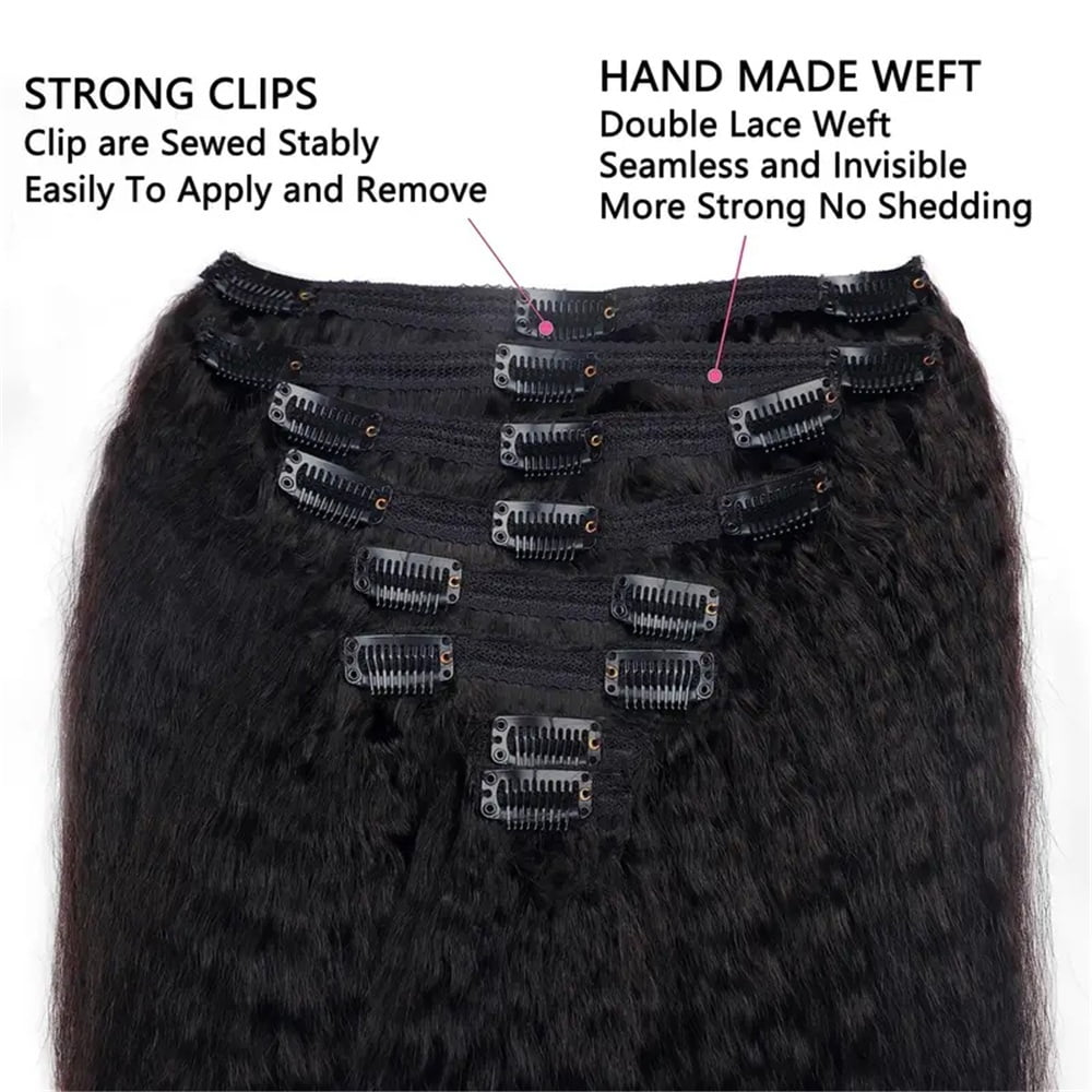 Kinky Straight Clip in Hair Extensions 8Pcs Real Human Hair Clip in Extensions 12-26 Inches Double Weft Brazilian Remy Hair Extensions for Black Women