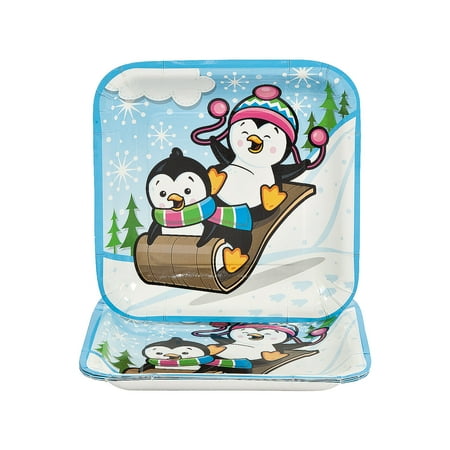 Christmas Plates On Sale Fun Express - Penguin Party Sq Dinner Plates for Christmas - Party Supplies - Print Tableware - Print Plates & Bowls - Christmas - 8 Pieces ()