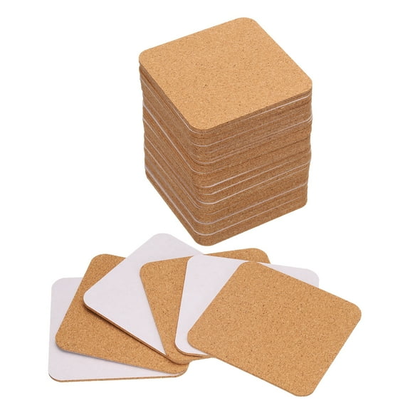 50pcs Self Adhesive Cork Coasters 3.1"x 3.1"x 0.08" Cork Mats Cork Backing Sheets, Square Rounded Corner