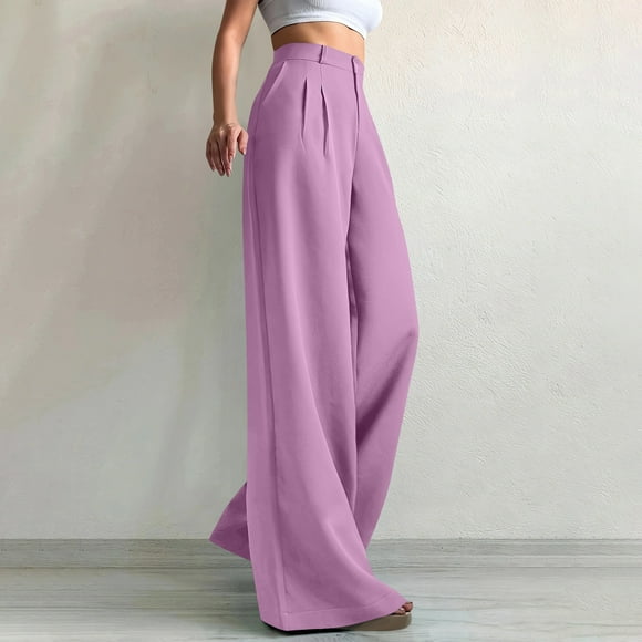 tarylea Womens Pants High Rise Wide Leg Pleated Dress Pants Solid Color Loose Trousers with Pockets Casual Comfy Trendy Pants