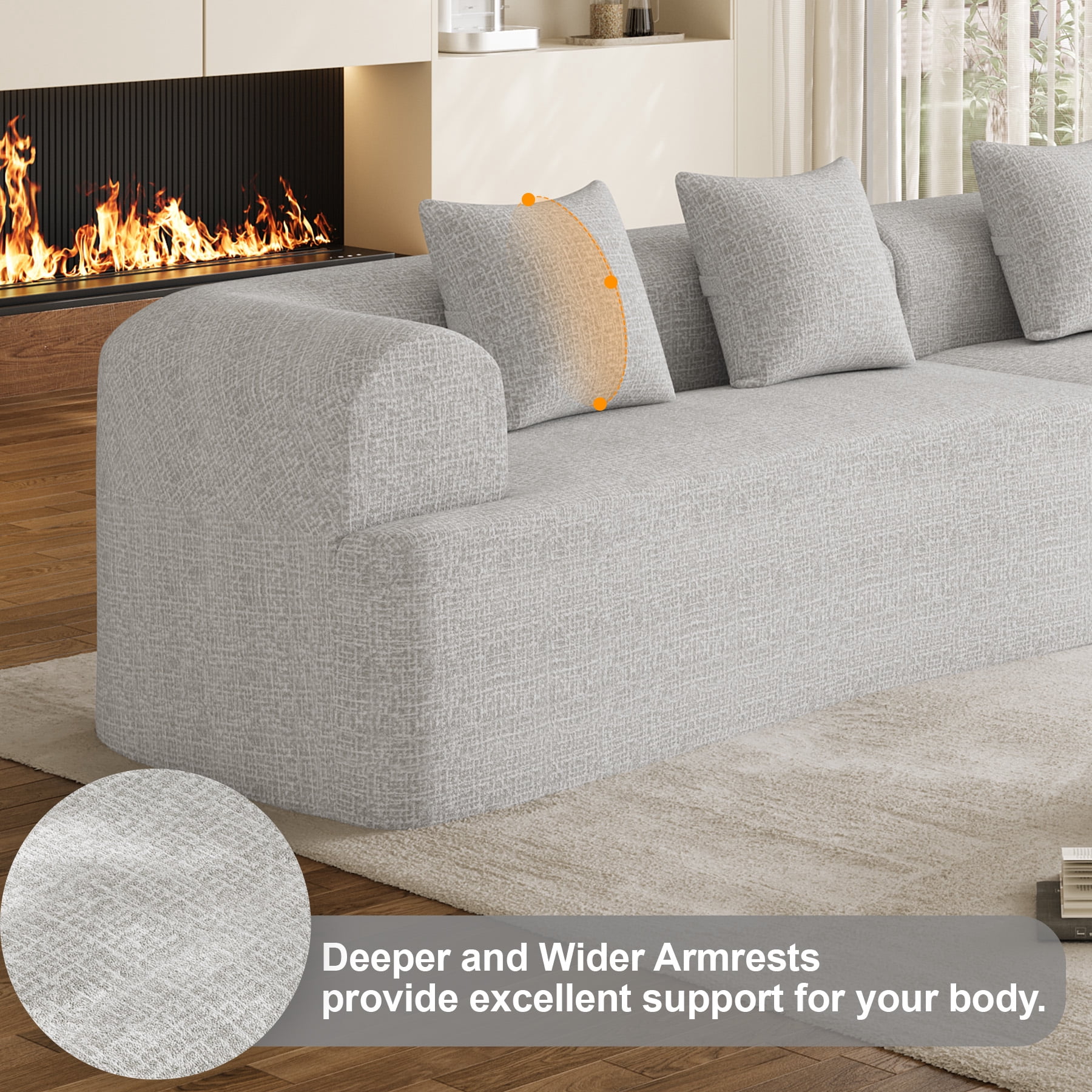 Wiilayok 146.5"Modern Chenille Sofa,Curved Sofa with Deep Seat,Cloud Compression Sofa Couch for Living Room,No Assembly