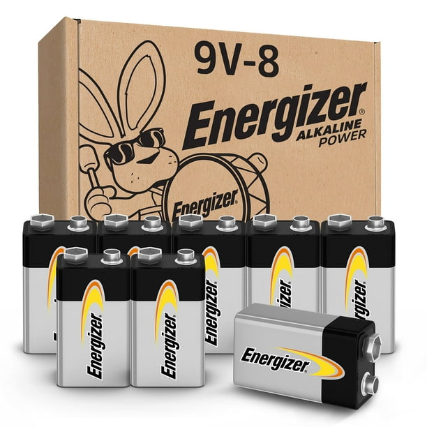 Baterías alcalinas Energizer de 9 voltios (paquete de 8), baterías alcalinas de 9 V de larga duración