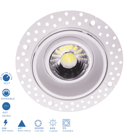 

Perlglow 2 inch Gimbal Trimless Round Downlight Luminaire White Finish LED Recessed Light Fixtures 5CCT.