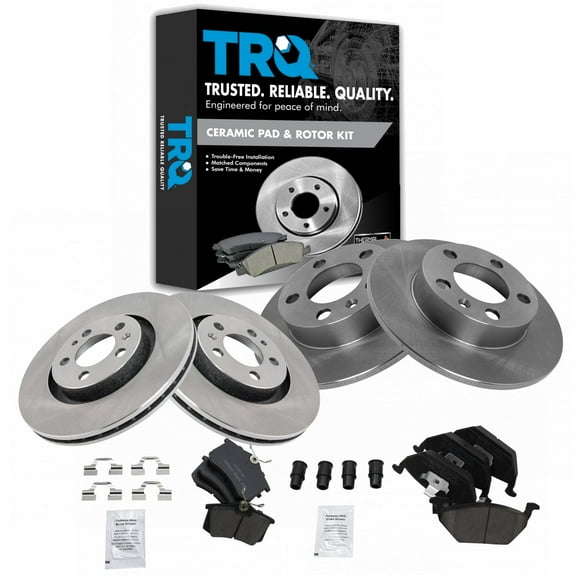 TRQ Front and Rear Brake Pad & Rotor Kit Brake Pads Brake Rotor Ceramic Fits Select 2009-2010 Volkswagen Beetle 1999 Jetta